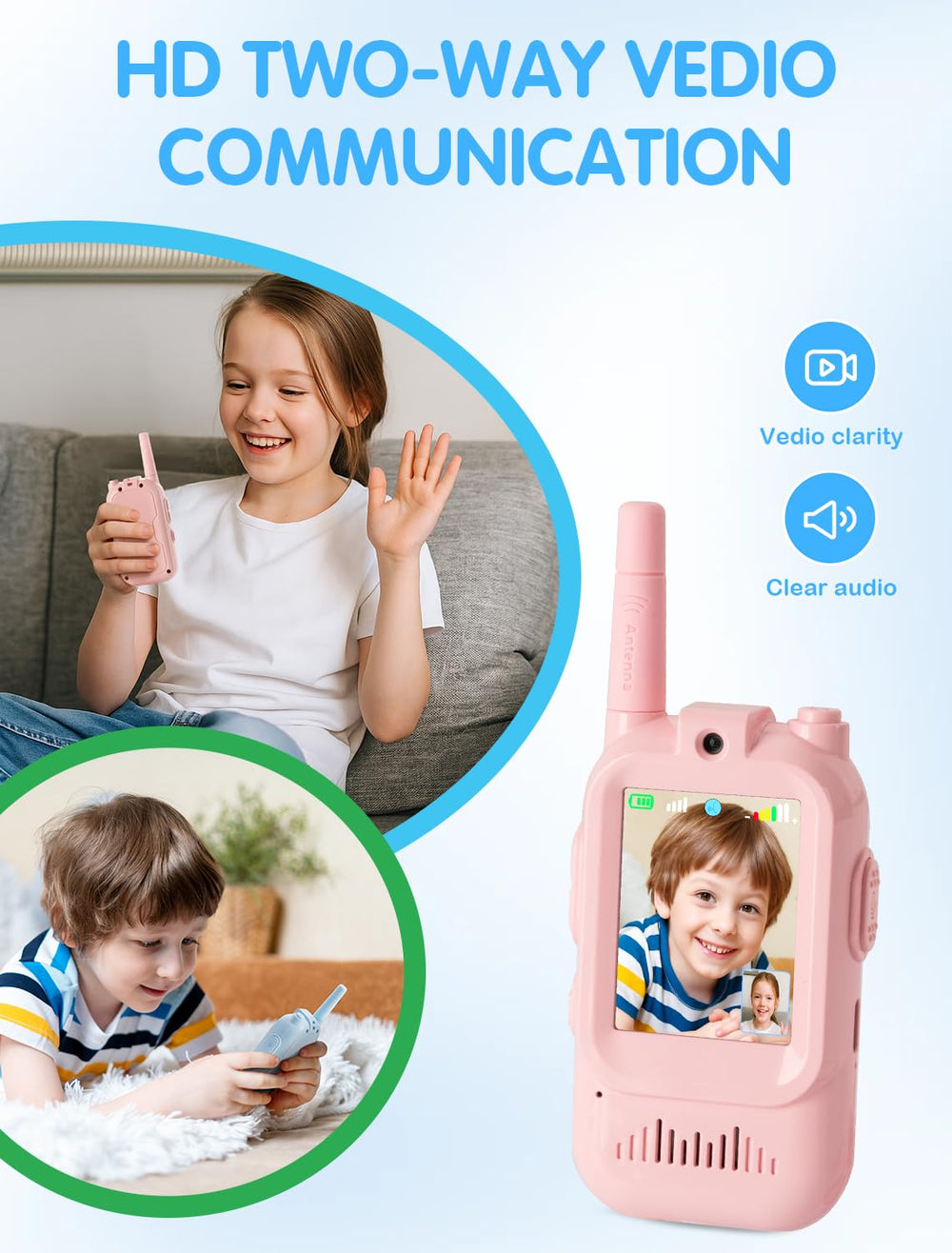 Kids using Fabeto Walkie Talkie Video outdoors for safe communication