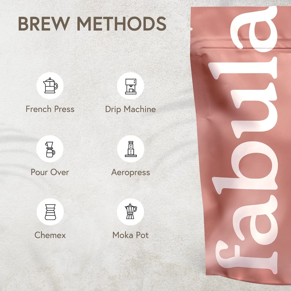 Fabula Light Roast roasted beans in hand evoke premium freshness and aroma.