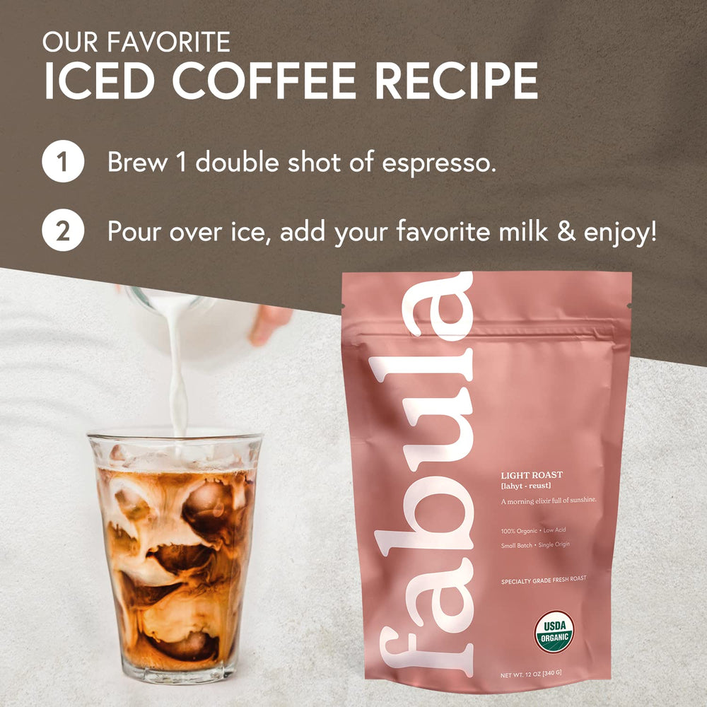 Fabula Coffee Light Roast shade-grown high-altitude beans delivering nuanced flavor.
