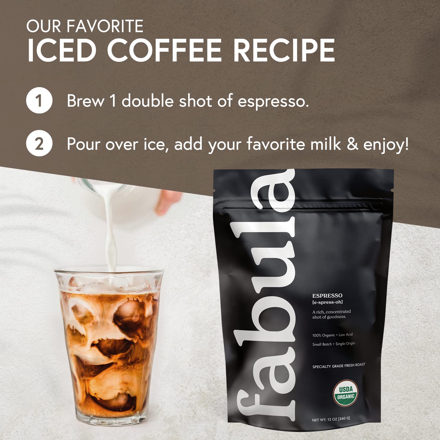 Pour-over scene with Fabula low acid coffee notes emphasized