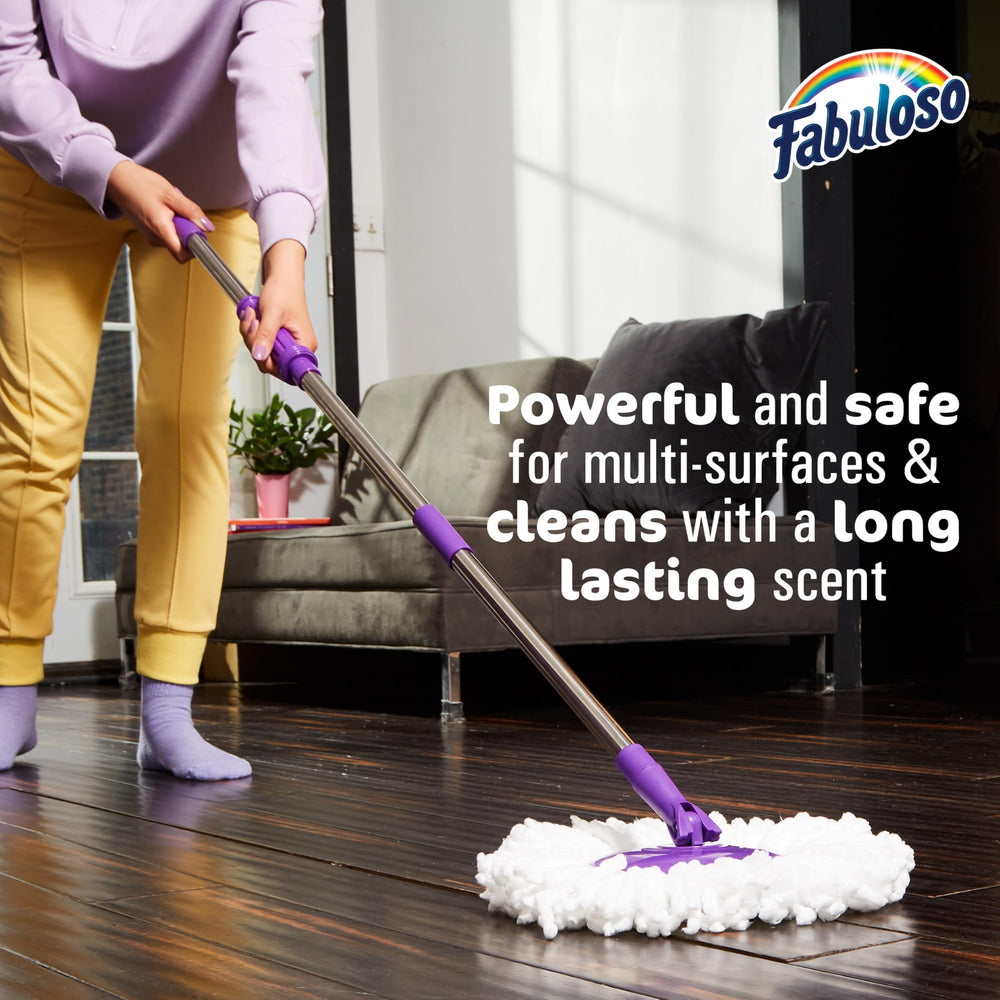 Fabuloso floor cleaner dilution shows no-residue mopping per instructions
