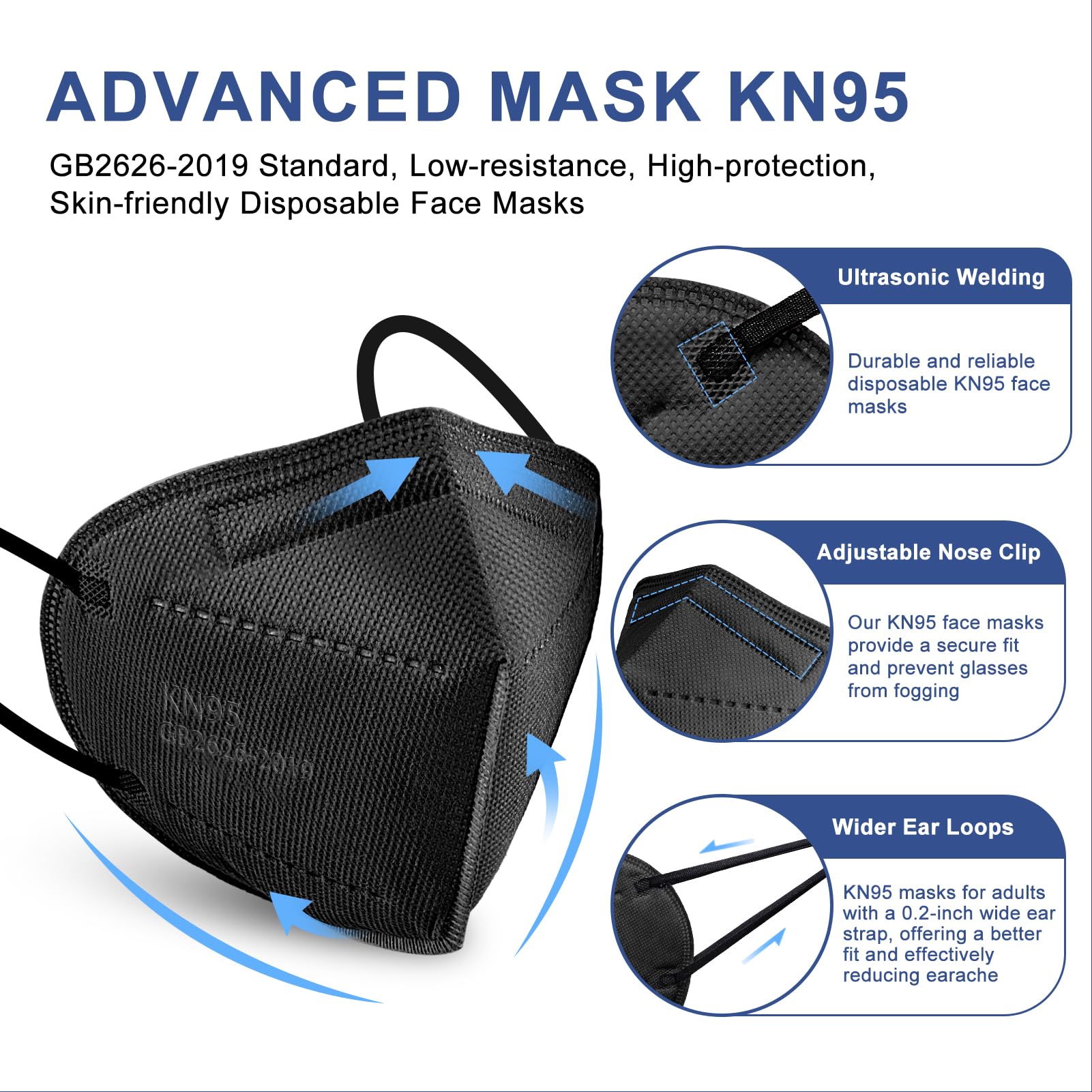 FACEMOON KN95 black foldable design for compact storage and travel.