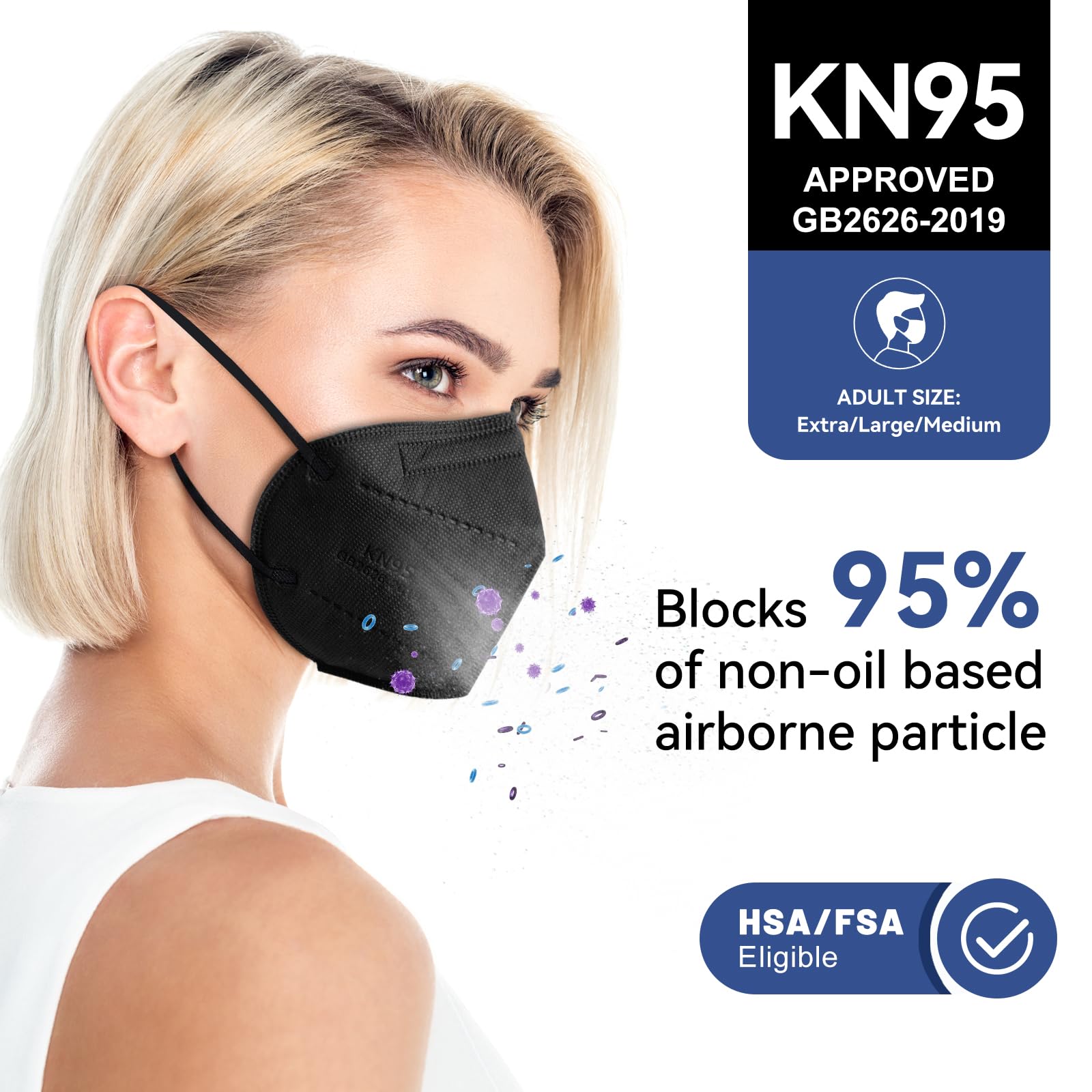 FACEMOON KN95 black model wearing demonstrates comfortable daily fit.