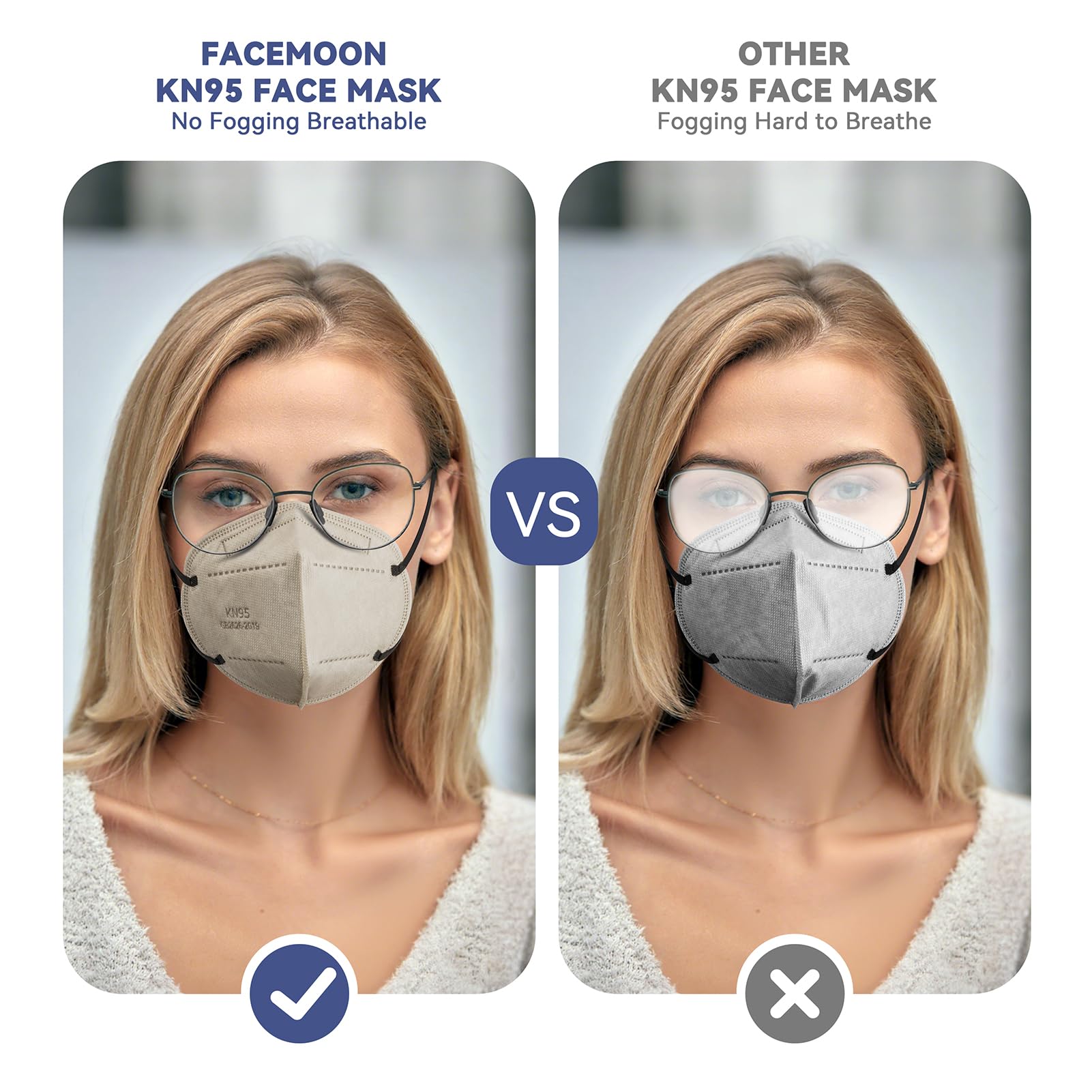 FACEMOON KN95 with adjustable nose clip for secure, comfortable fit