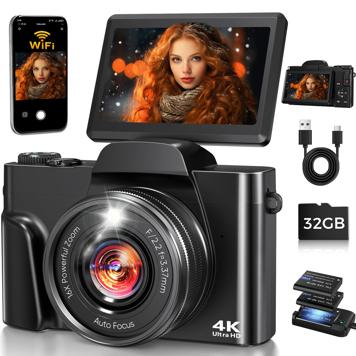 FACLAM 4K camera front view for travel photography.