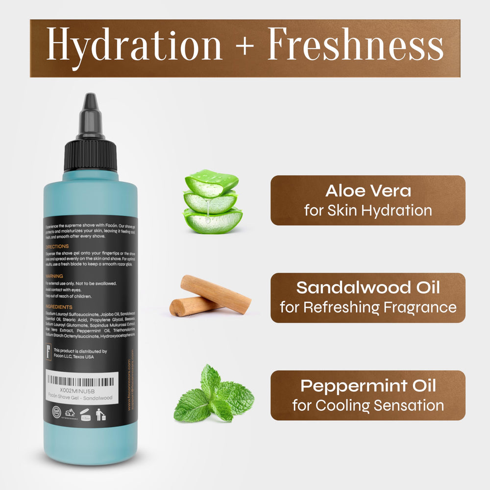 FACON cooling menthol gel for refreshing shave and irritation reduction.