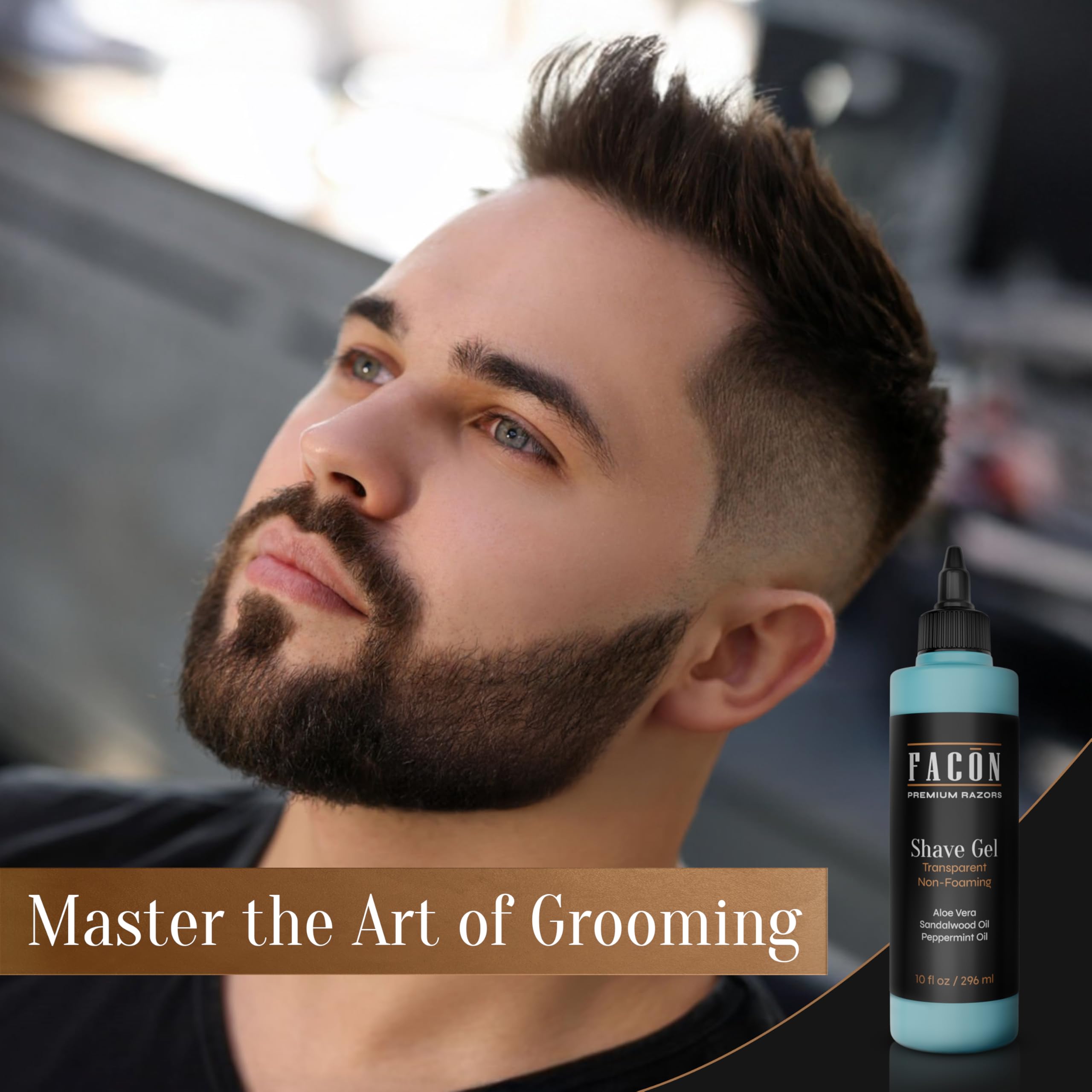 FACON sandalwood scent gel enhances shaving with a subtle fragrance.