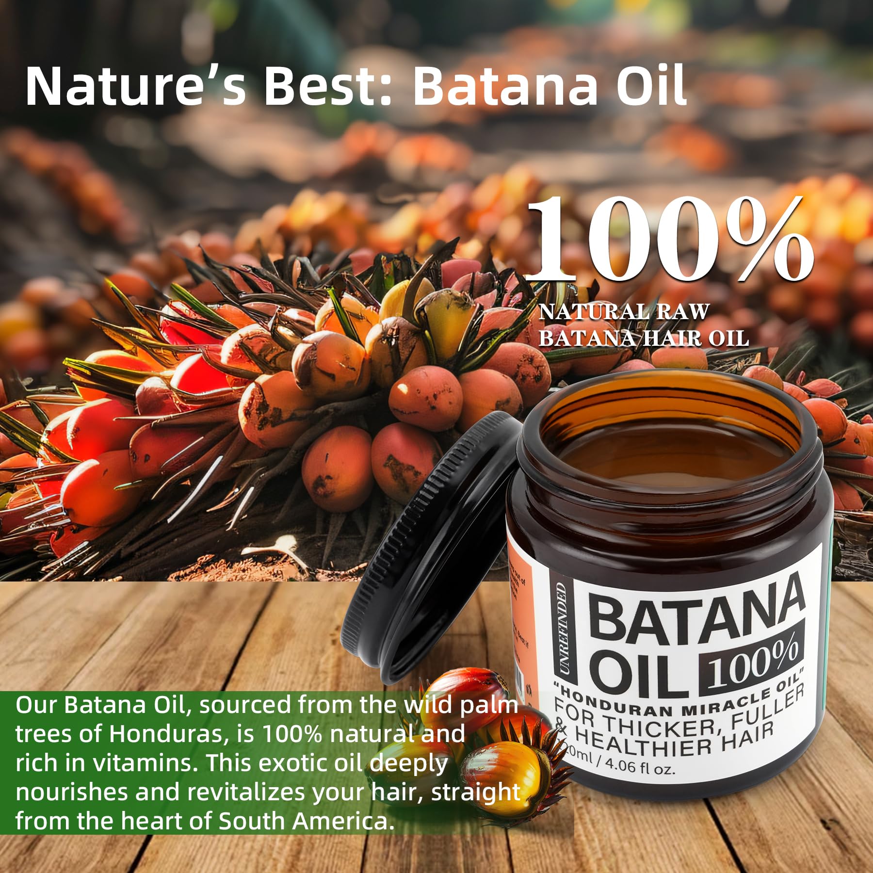 Close-up of Fadelo Batana Oil packaging highlighting unrefined formula.