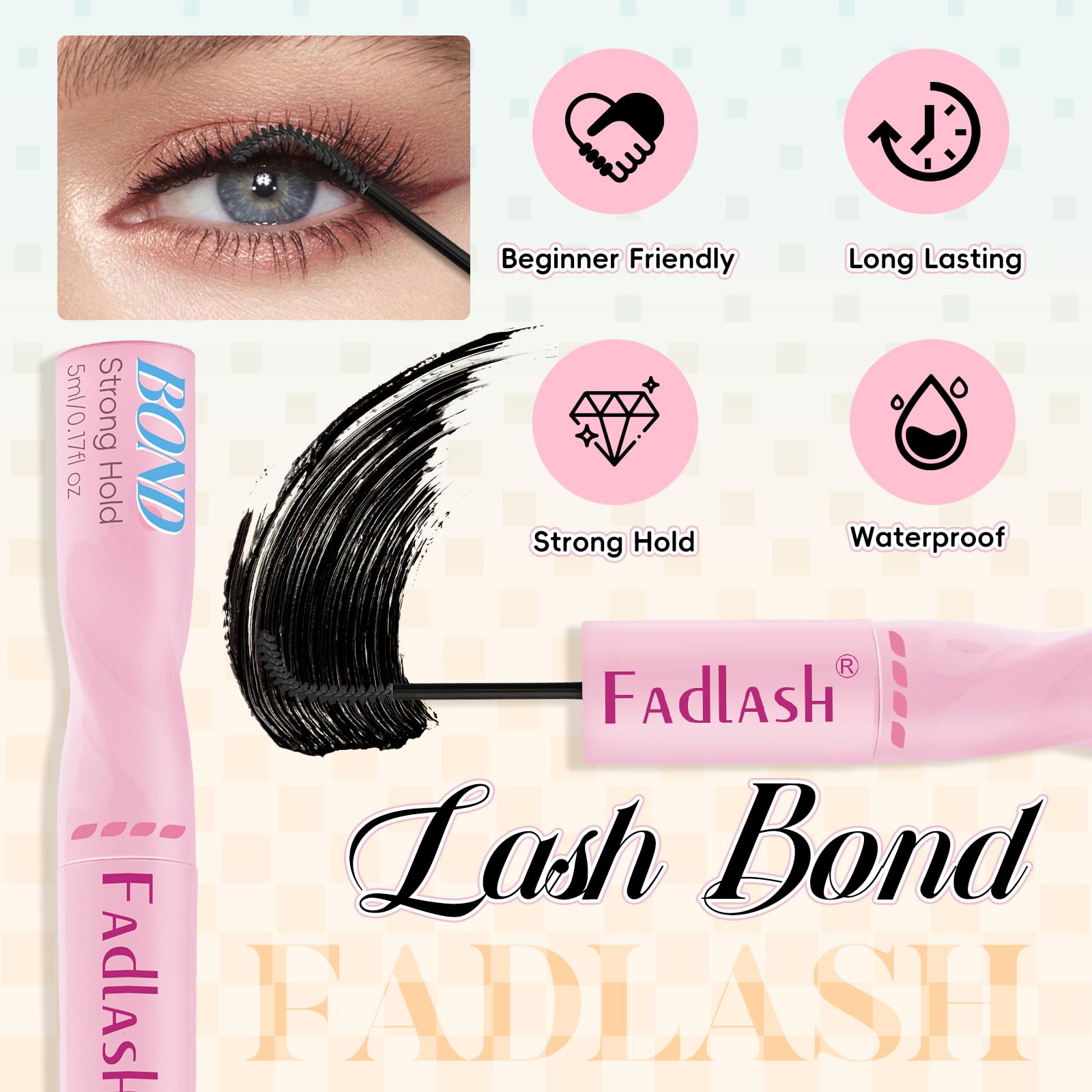 FADLASH black bond and transparent seal for natural-looking, long-lasting clusters.