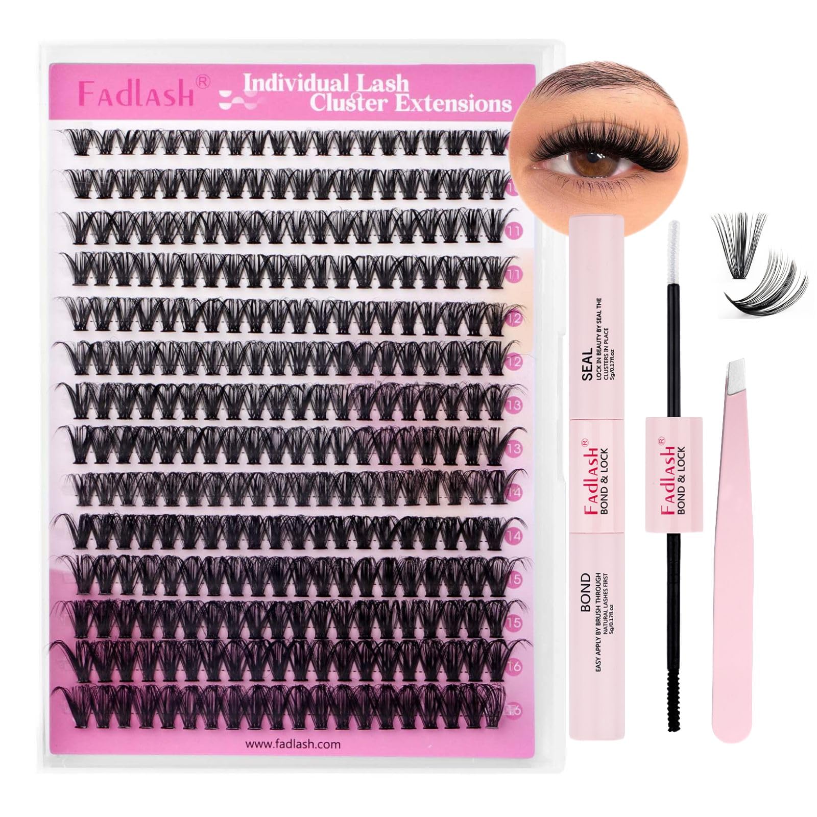 FADLASH lash clusters kit 280pcs for natural wispy lashes and everyday wear.