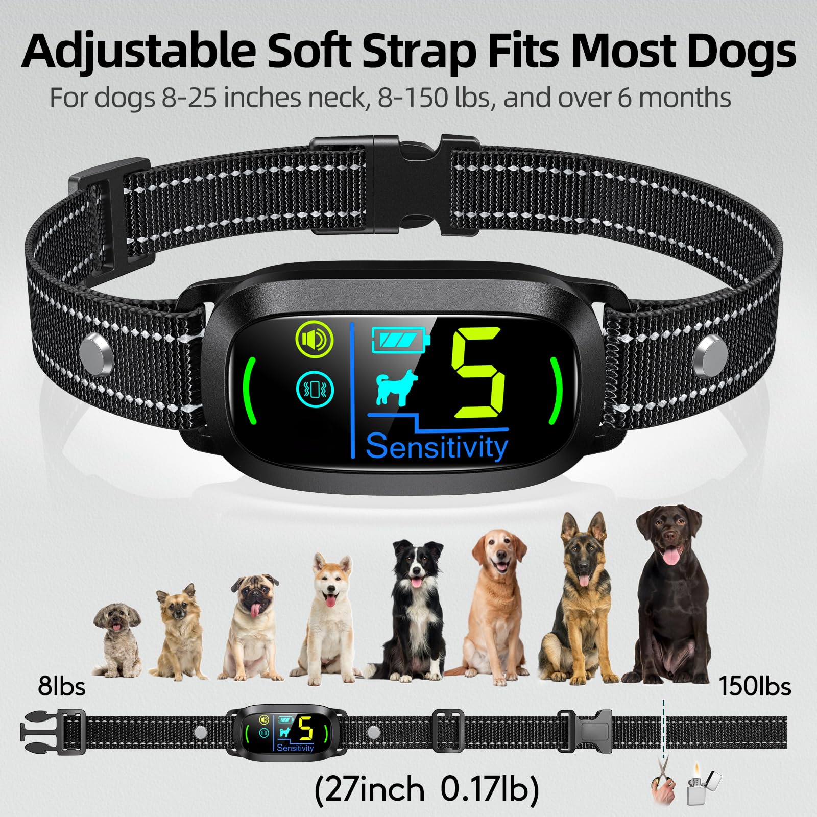 FAFAFROG bark collar adjustable neck fits 8–25 inches for various dogs