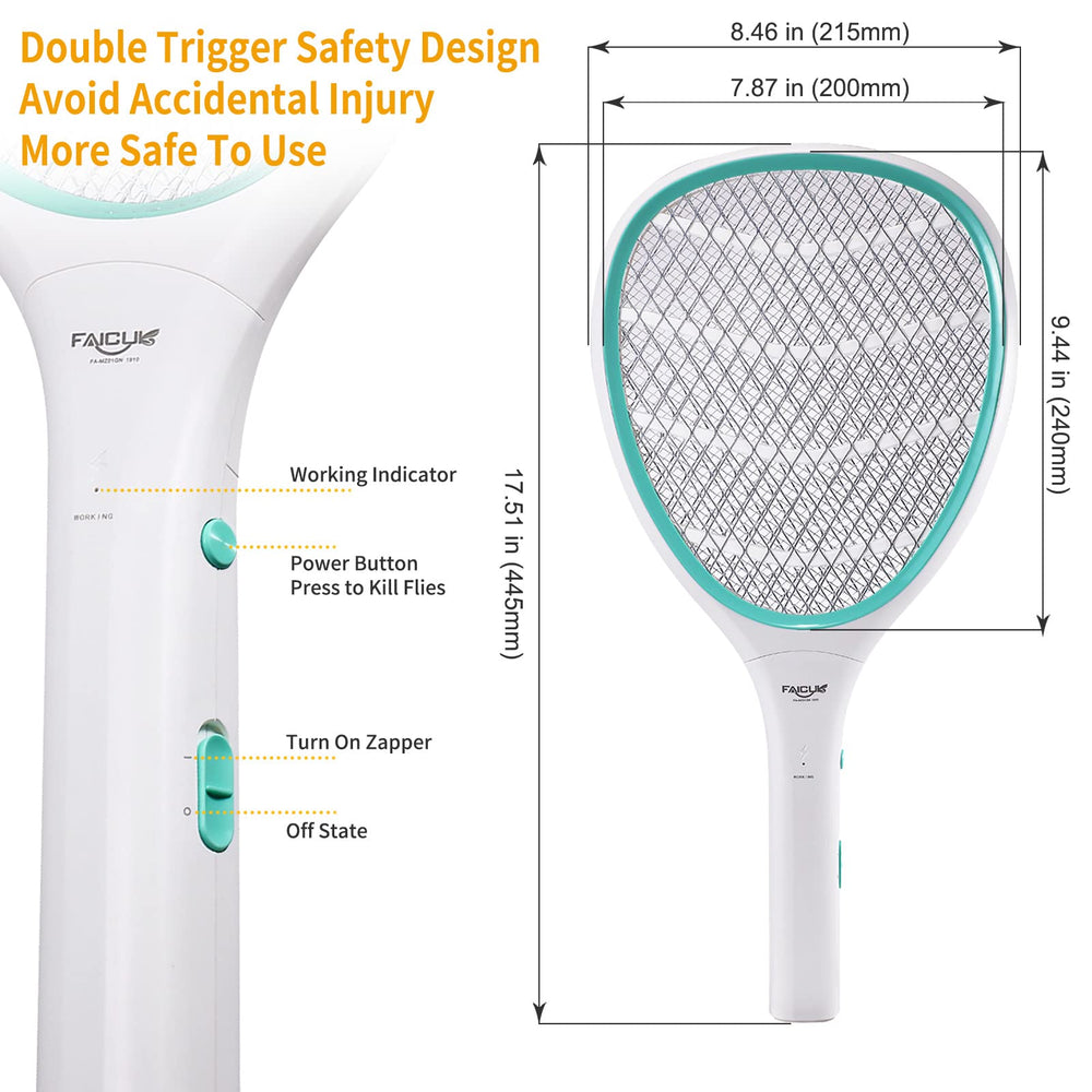 Faicuk handheld bug zapper on-switch demonstrates simple operation for ready use.