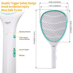 Faicuk handheld bug zapper on-switch demonstrates simple operation for ready use.