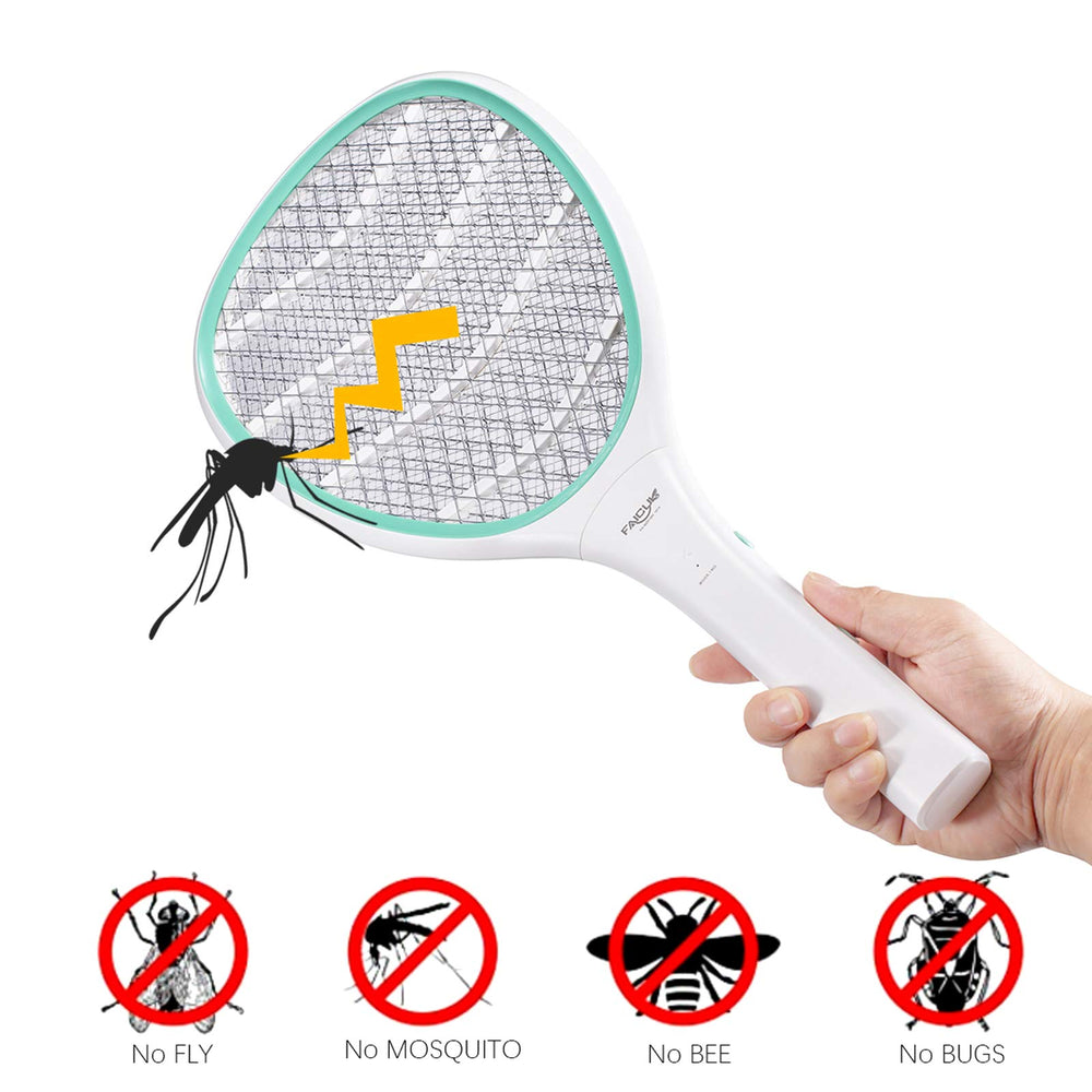 Faicuk handheld bug zapper safety-mesh close-up highlights three-layer protection.