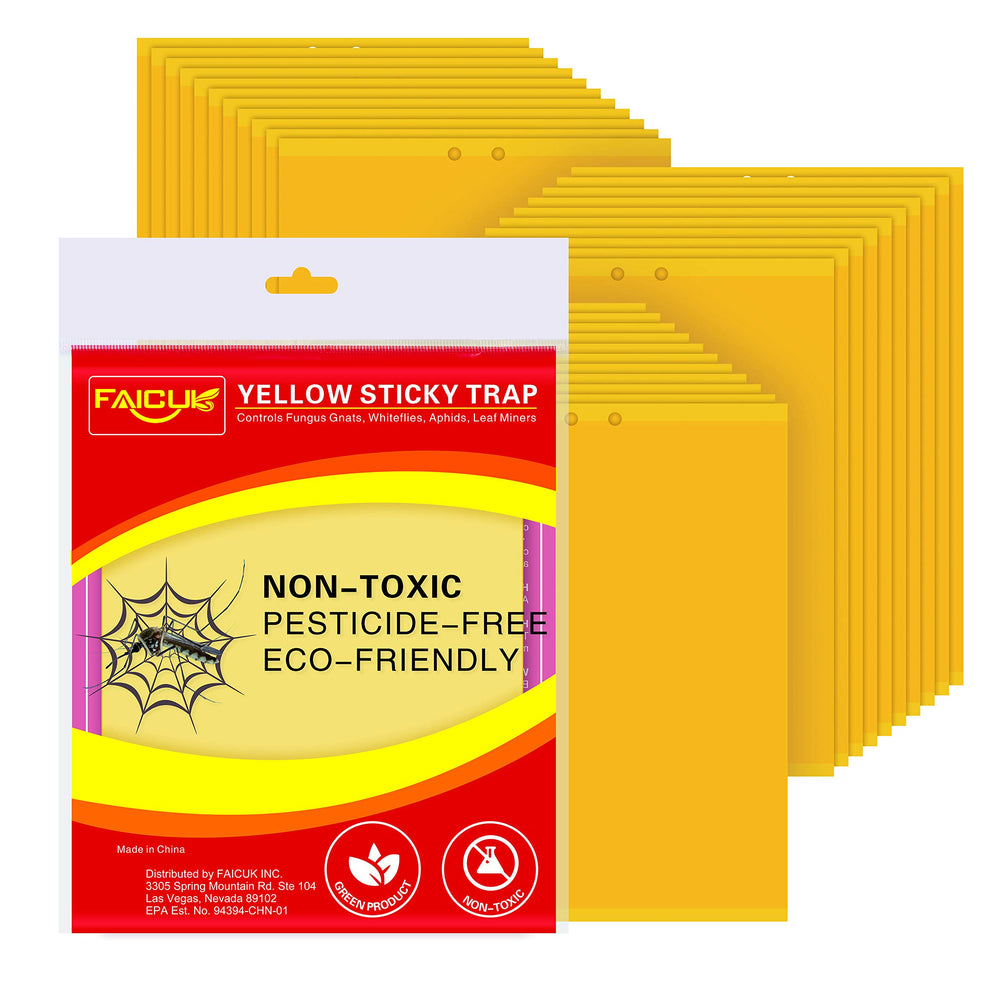 Faicuk yellow dual-sided sticky traps pack attracts and captures plant pests.
