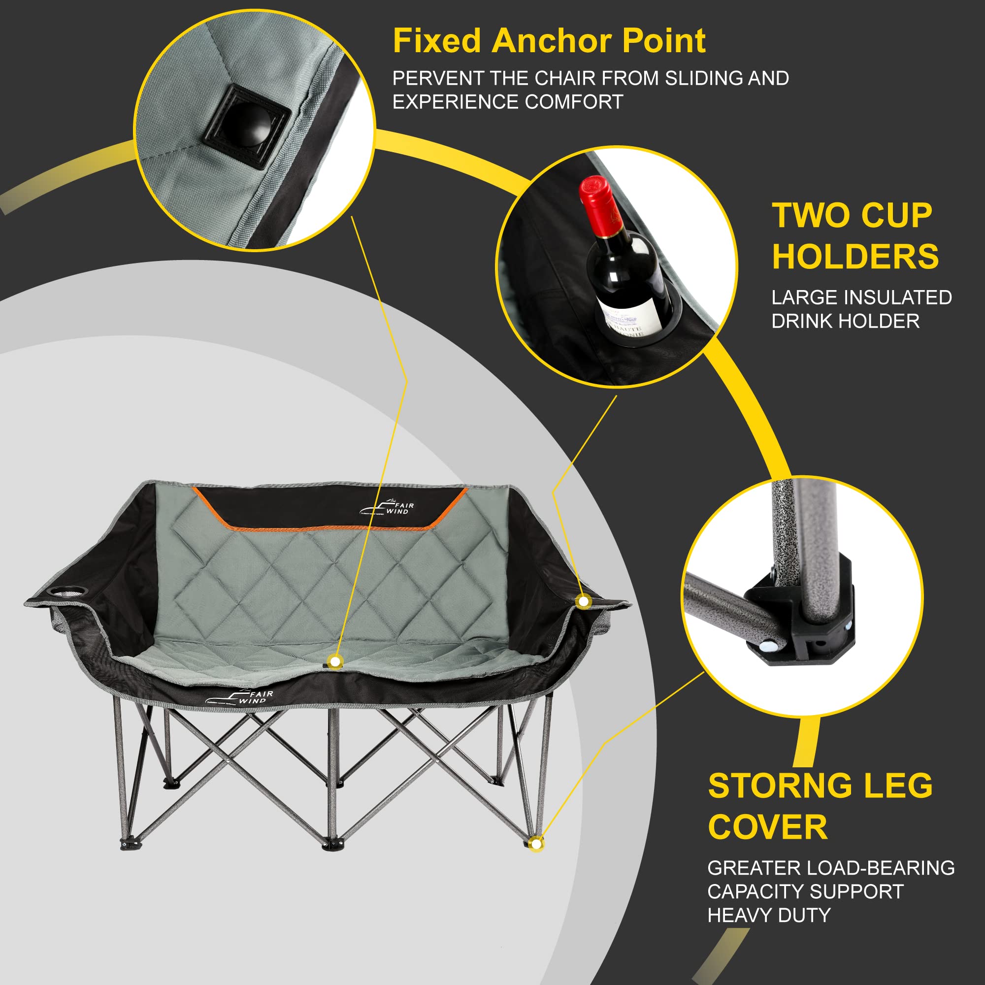 FAIR WIND chair cup holder in use for beverages on the go.