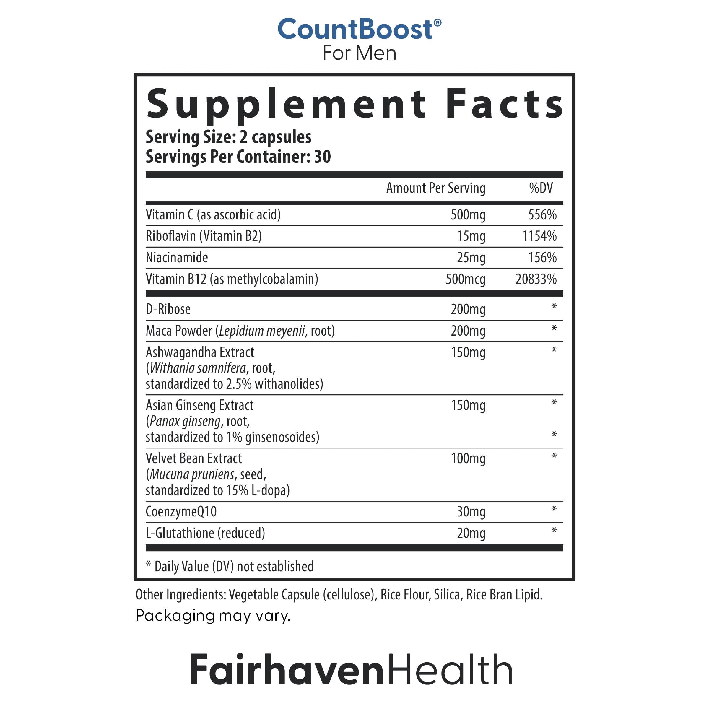 Fairhaven Health CountBoost for Men bottle caps focusing on healthy sperm counts