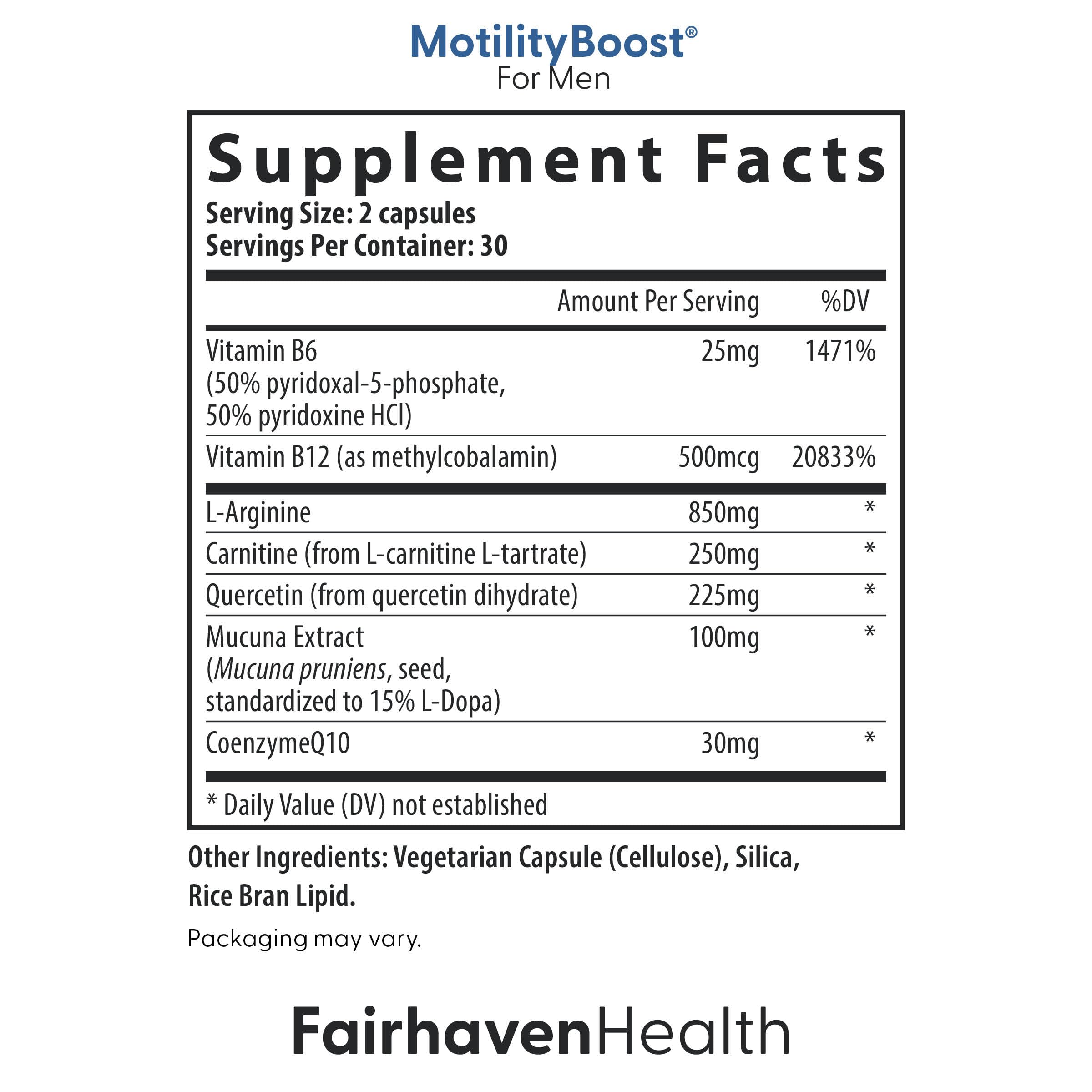 Fairhaven Health FertilAid for Men label close-up showing nutrient details