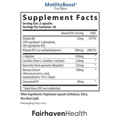 Fairhaven Health FertilAid for Men label close-up showing nutrient details