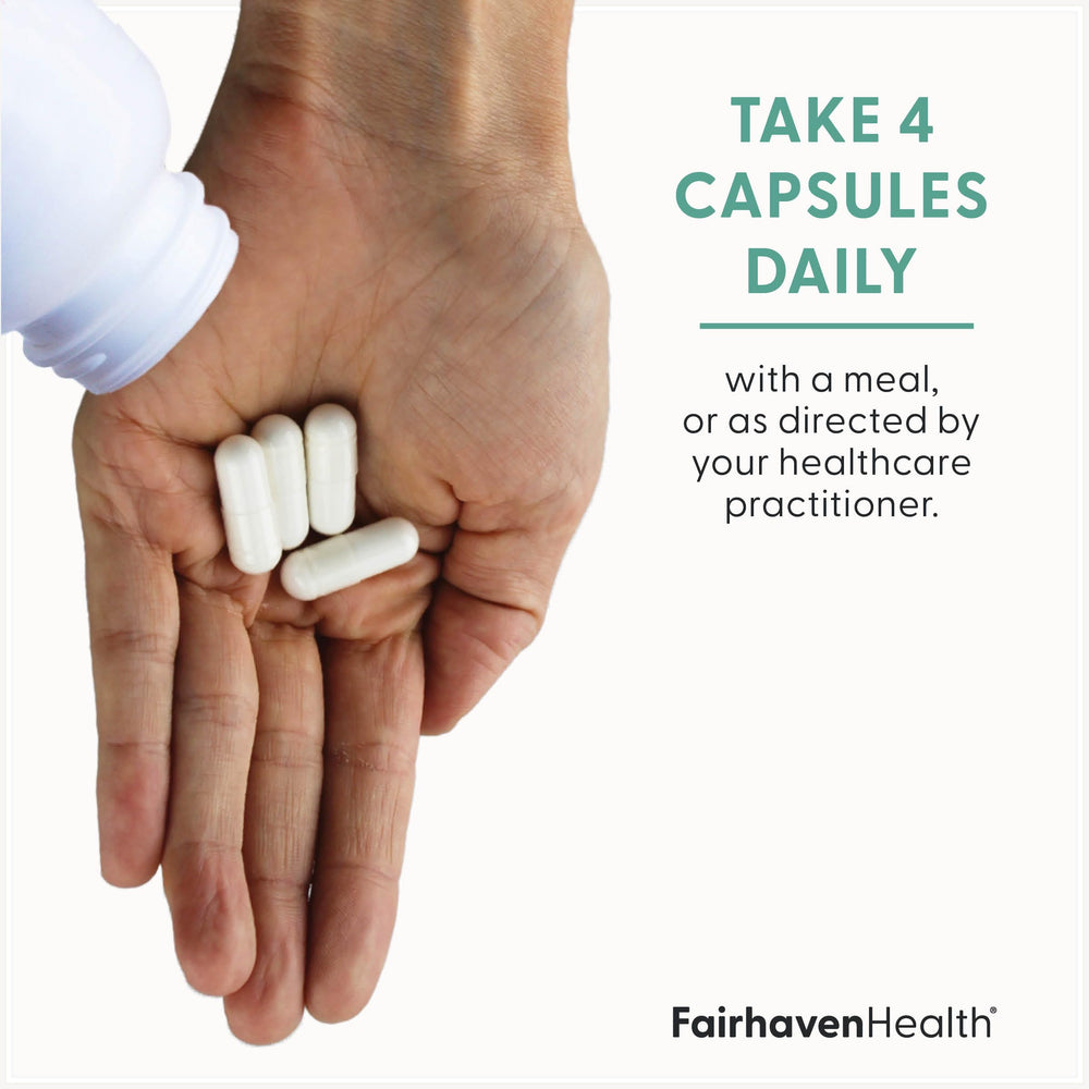 Label detail highlights gluten-free and non-GMO attributes of Fairhaven Health supplement.