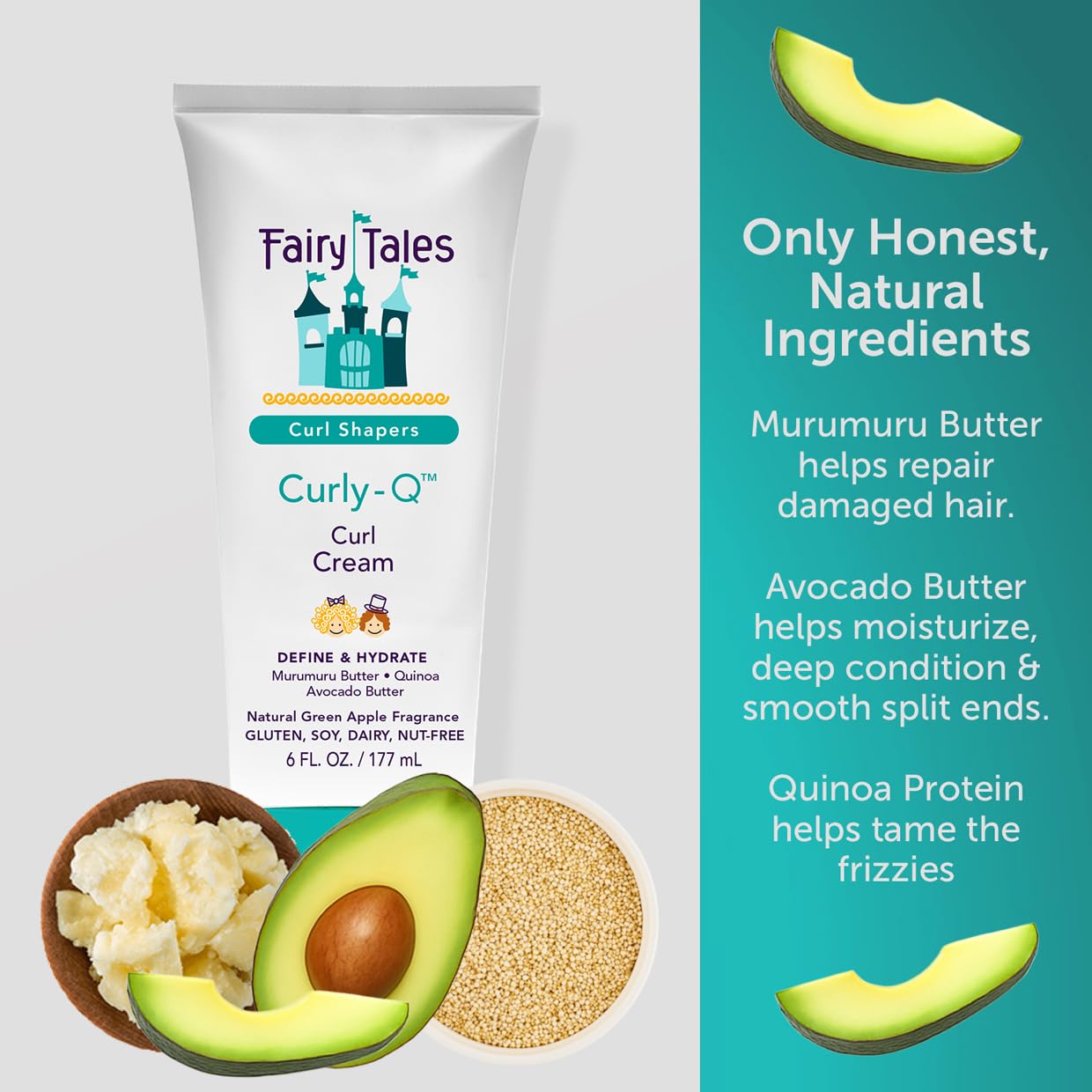 Fairy Tales Curly Q Kids squeeze bottle demonstrates easy dosing and even coverage.