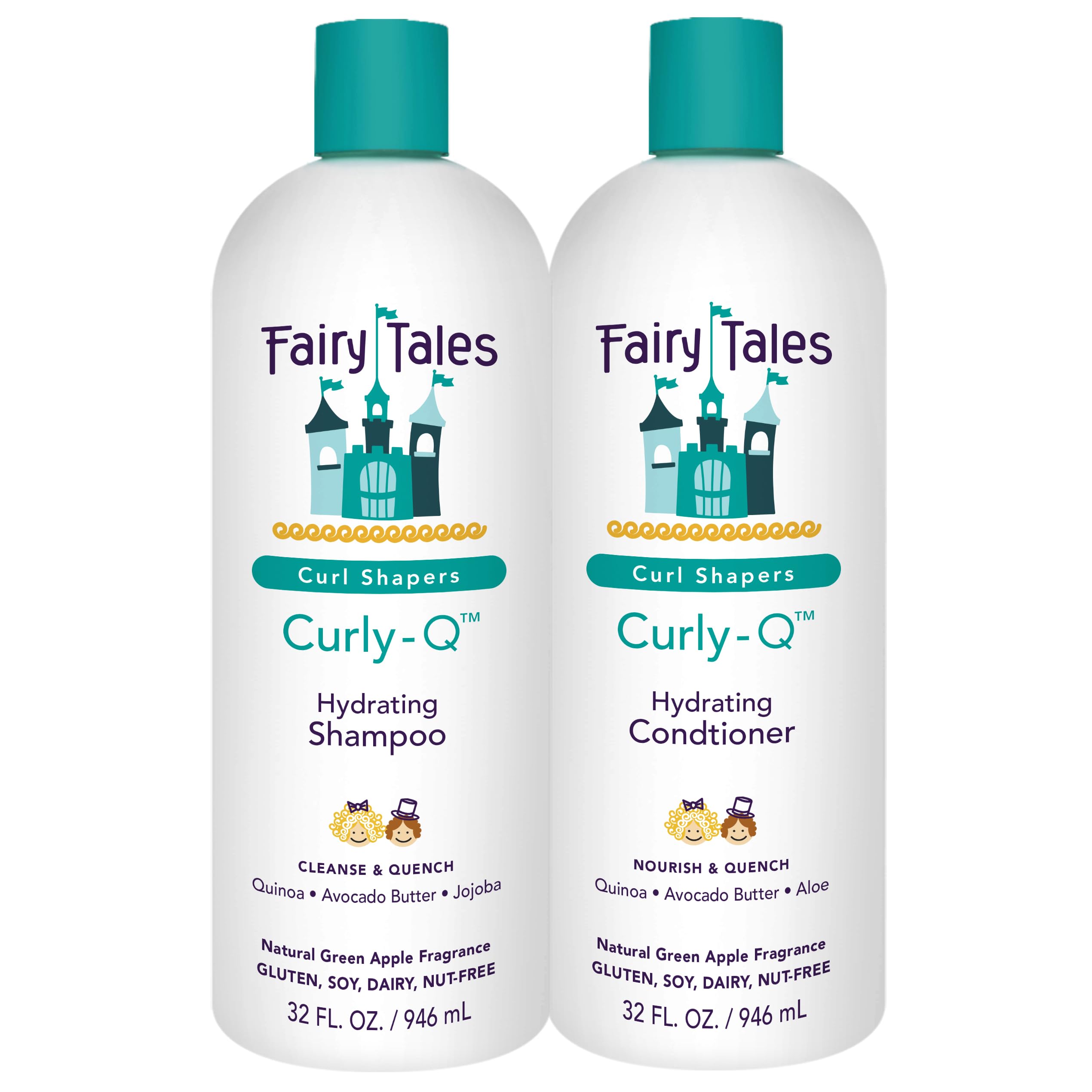 Fairy Tales Curly-Q shampoo bottle delivering gentle hydration for kids' curls