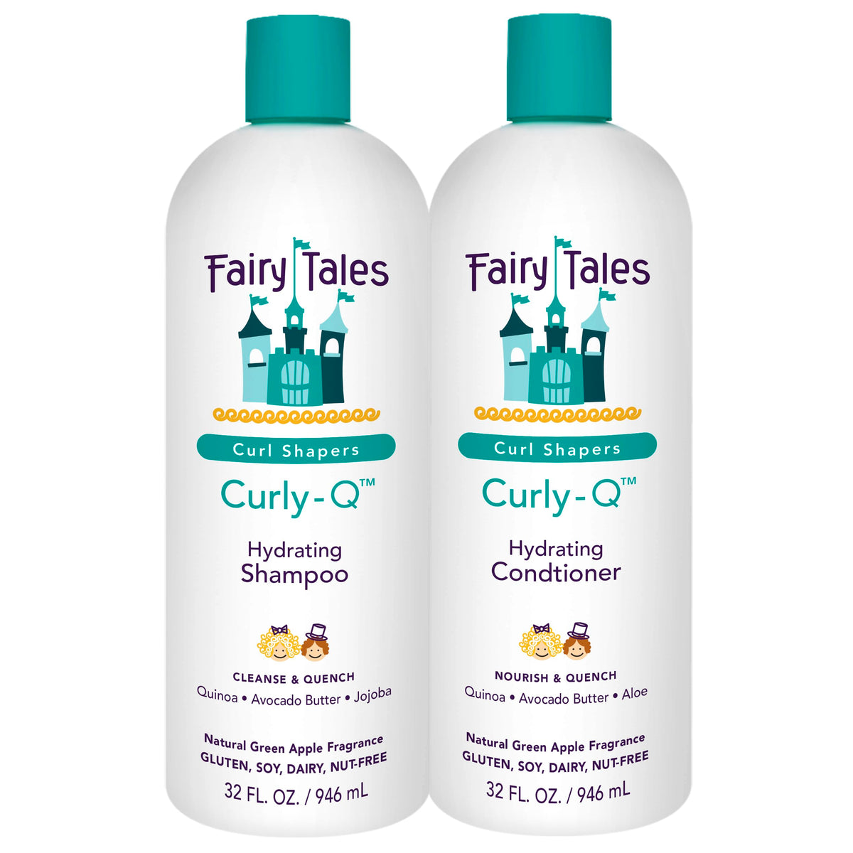 Fairy Tales Curly-Q shampoo bottle delivering gentle hydration for kids' curls