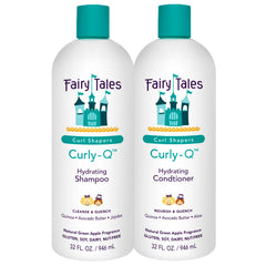 Fairy Tales Curly-Q shampoo bottle delivering gentle hydration for kids' curls