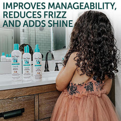 Fairy Tales Curly-Q shampoo bottle with label highlighting sulfate-free and kid-friendly care
