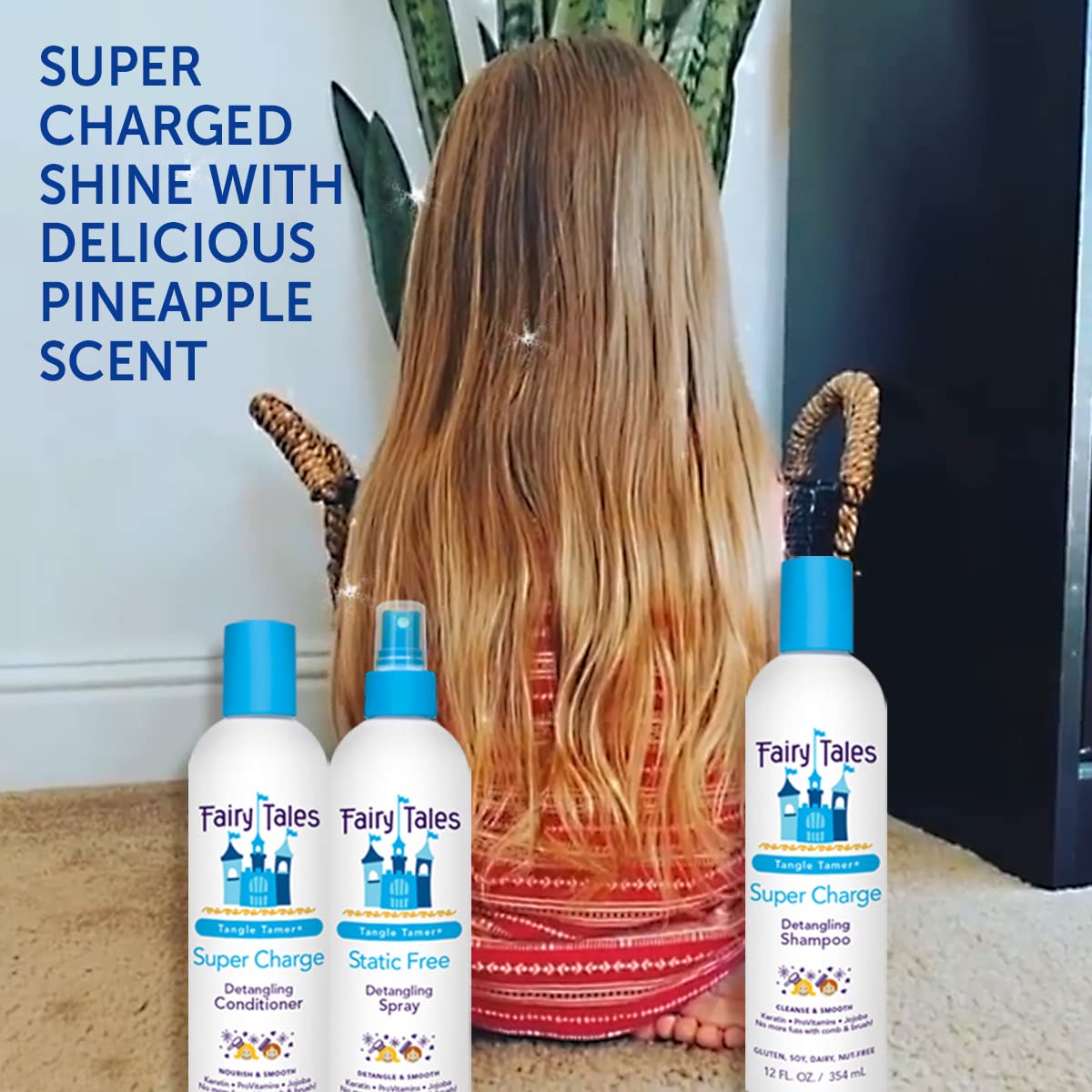 Family-friendly Fairy Tales hair care setup featuring Tangle Tamer.