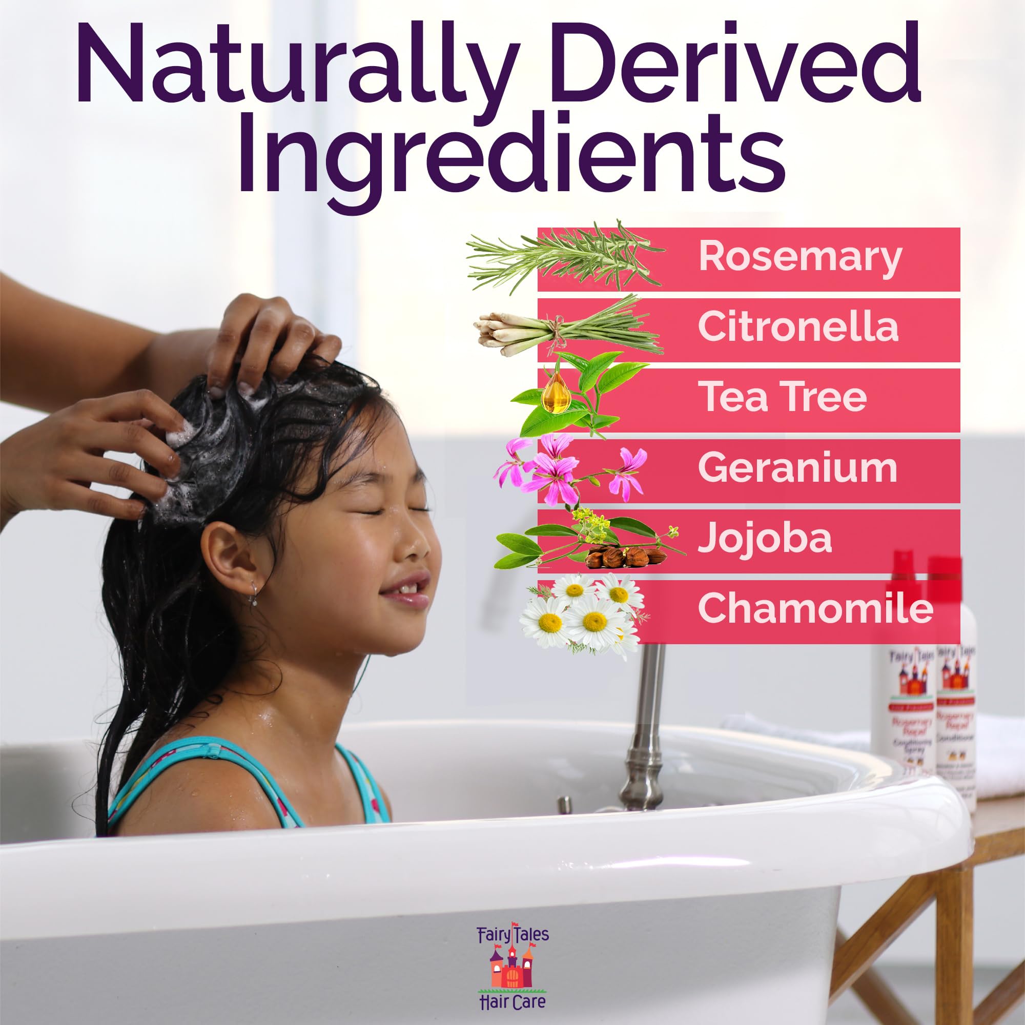 Fairy Tales Rosemary Repel conditioning spray nozzle visible, featuring lice defense benefits and easy application