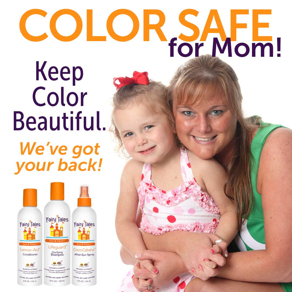 Fairy Tales Swim Conditioner moisture boost close-up highlights kid-friendly care.