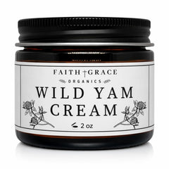 Faith and Grace Organics Wild Yam Cream bottle for daily hormonal balance support.