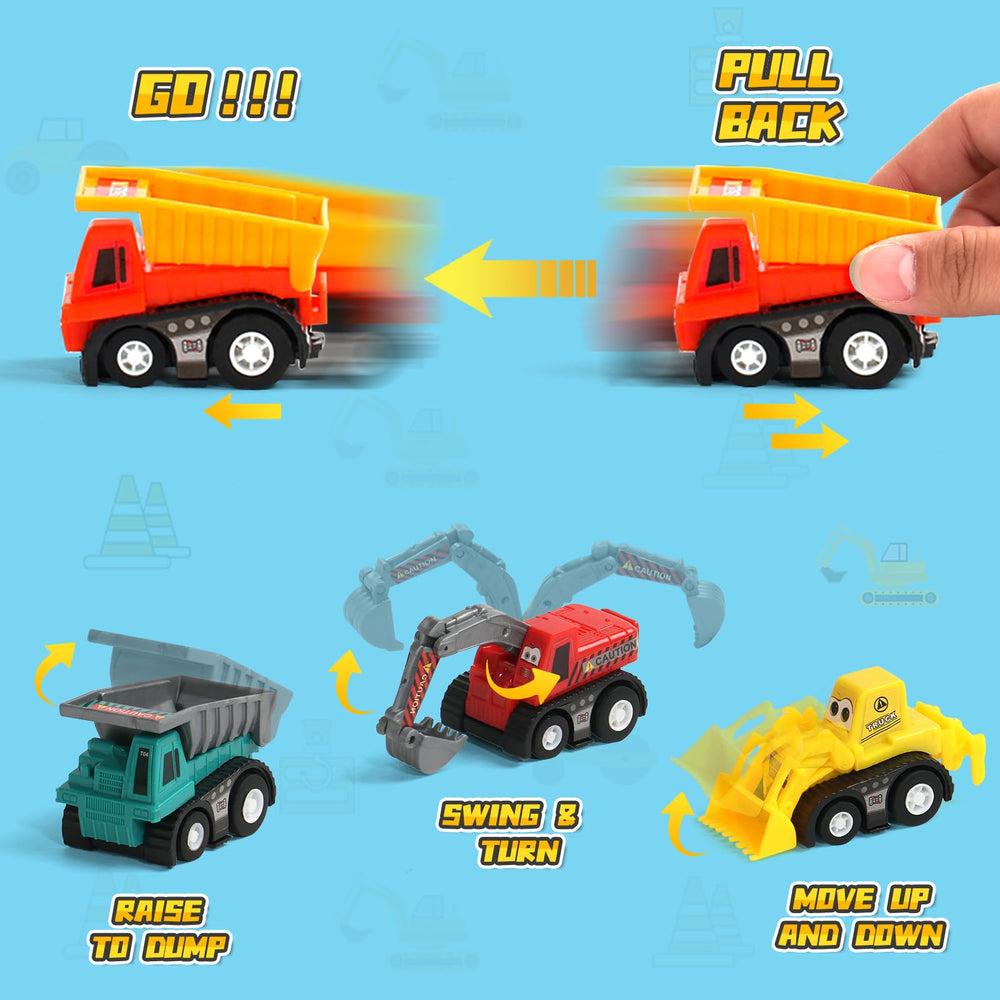 Fajiabao excavator toy front view highlights digging motions.