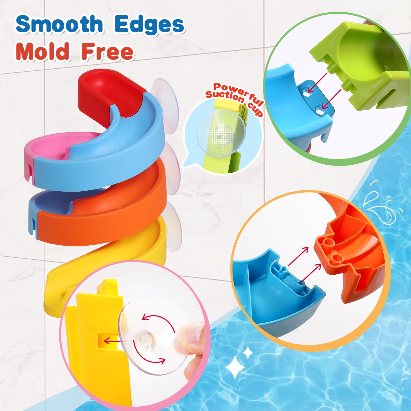 Fajiabao spinning ball travels down spirals during bathtub fun.
