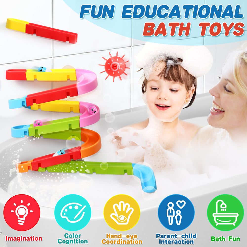 Fajiabao toddler bath time ball runs along colorful tracks.