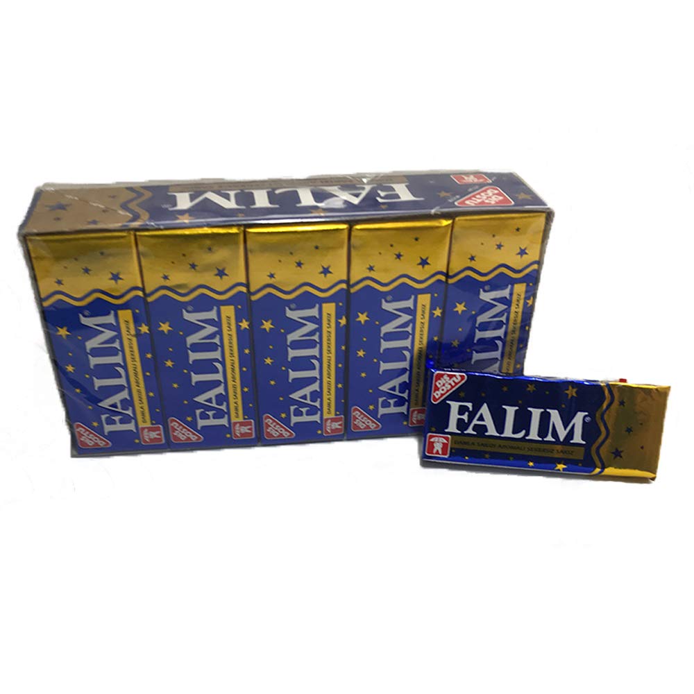 Falim Sugarless Gum mastic box open reveals 100 pieces for on-the-go use.