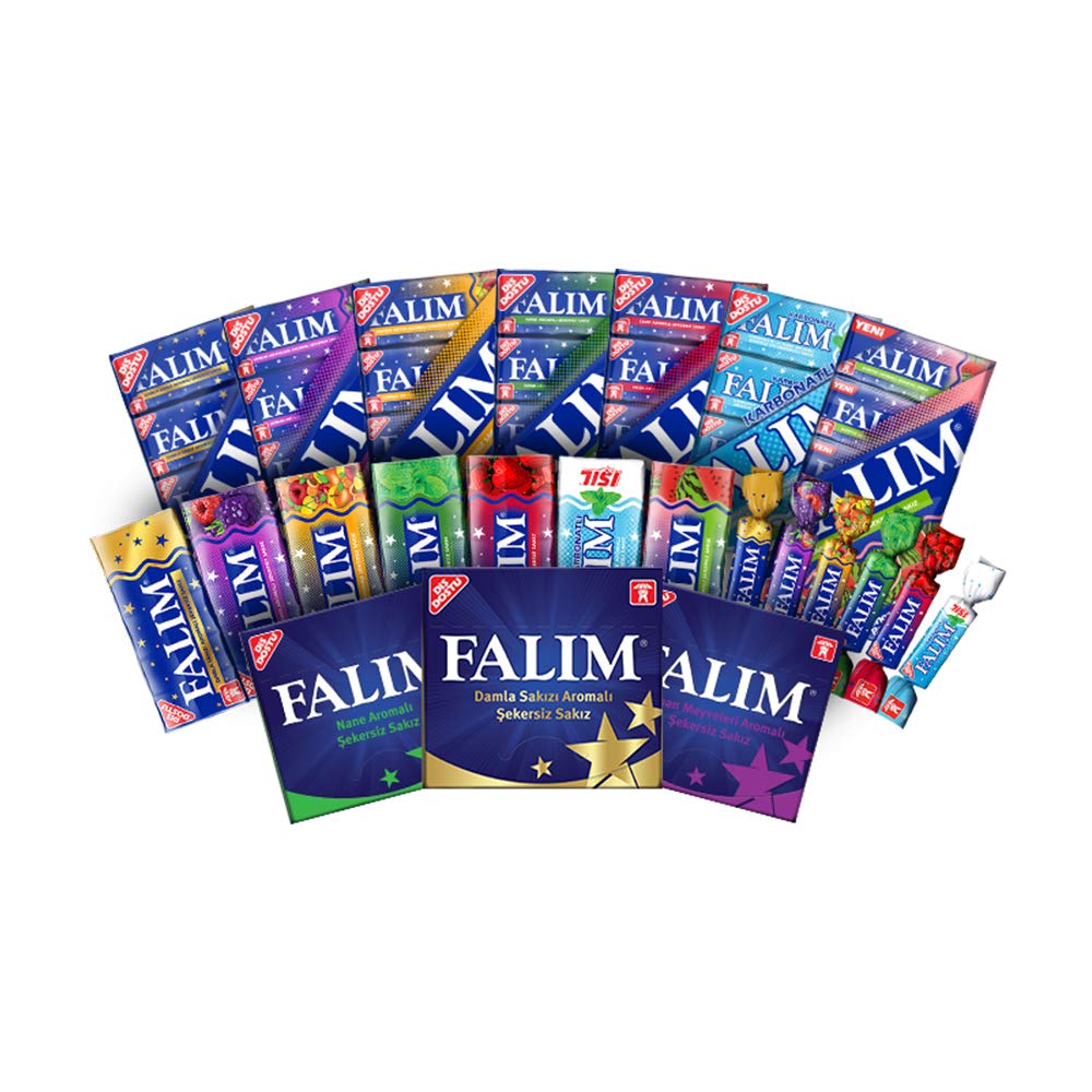 Falim label close-up highlights mastic flavor and Turkey origin.