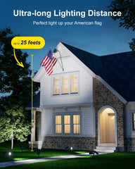 Falove solar spot light directs beams to tall palm tree tops.