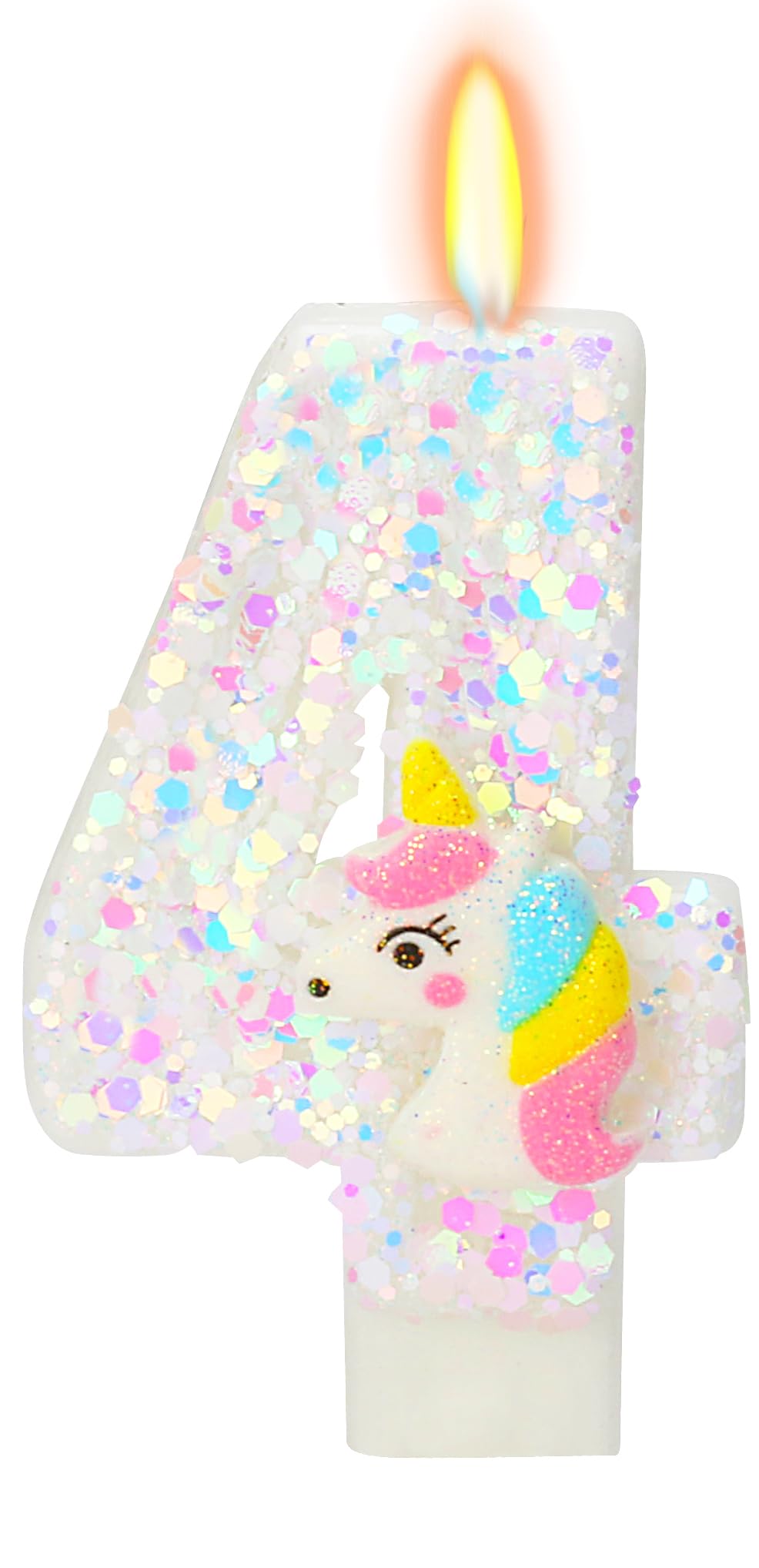 FAMGift number 4 cake candle on cake, bright and celebratory.