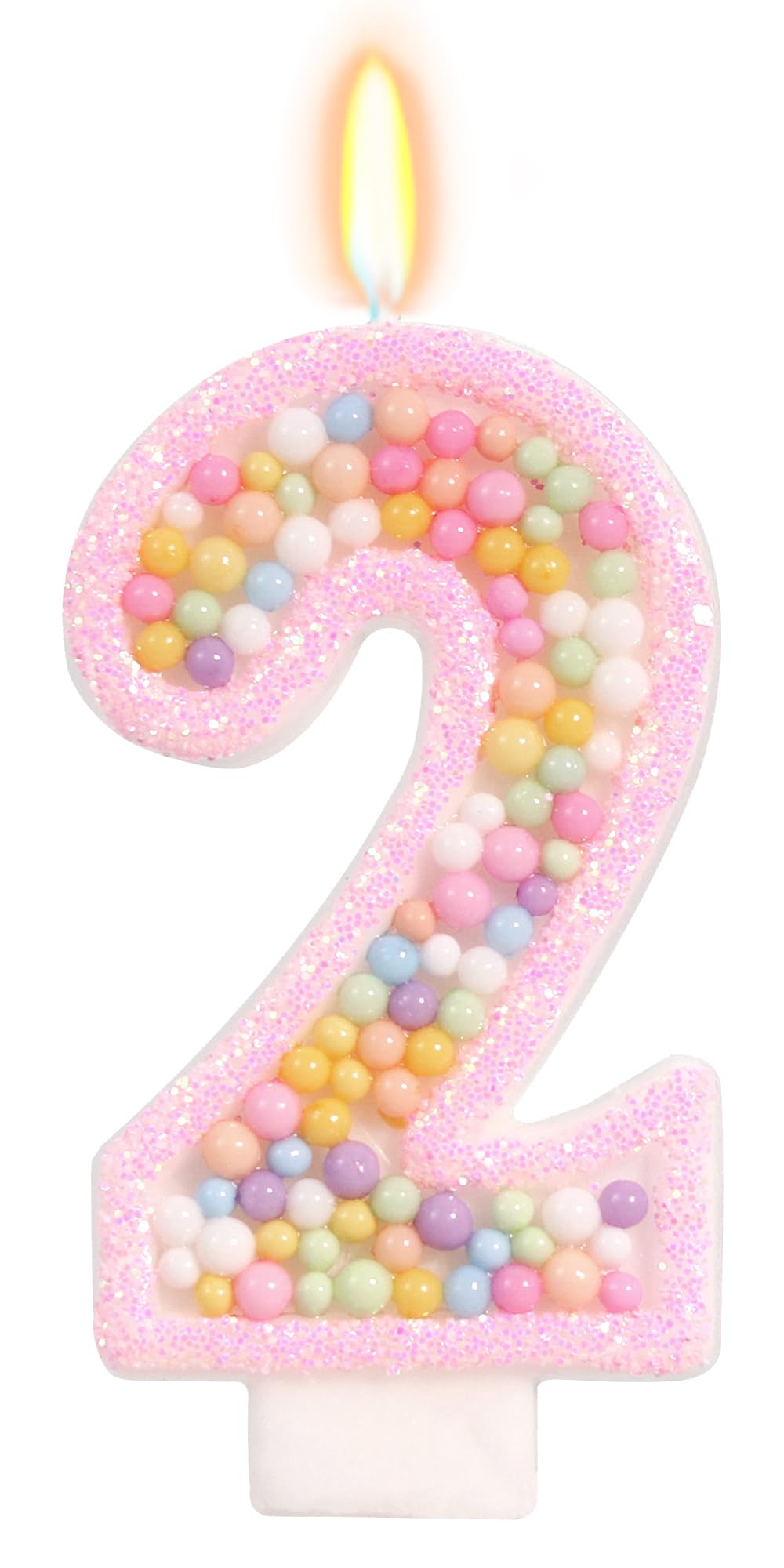 FAMGift pink number 2 candle with glittery macarons for festive cakes.