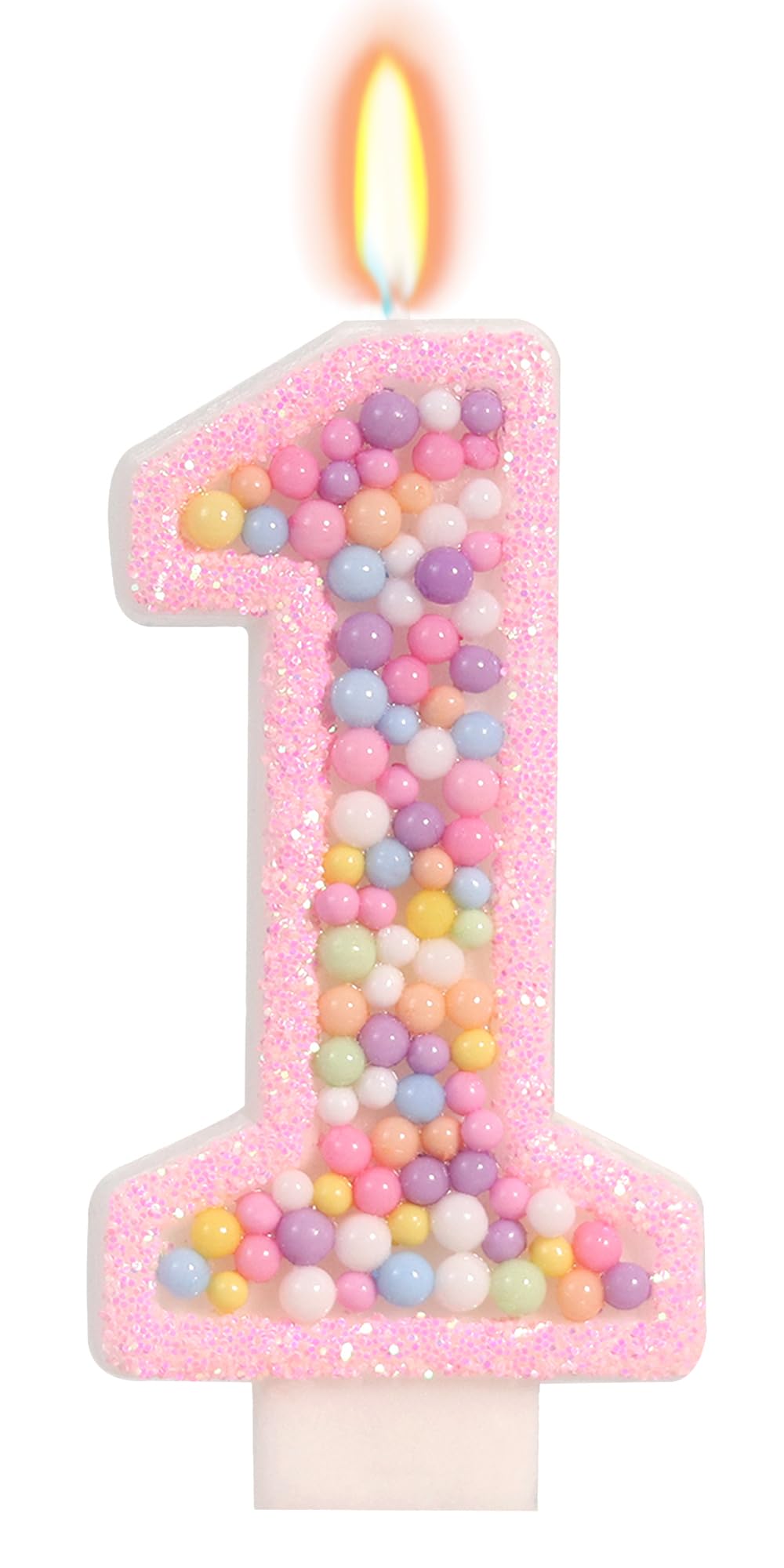 FAMGift Sweet One pink number 1 candle with glitter and pearls for first birthday