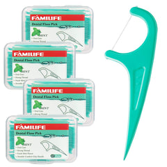 FAMILIFE mint floss picks with smooth UHMWPE floss between teeth for a clean feel.