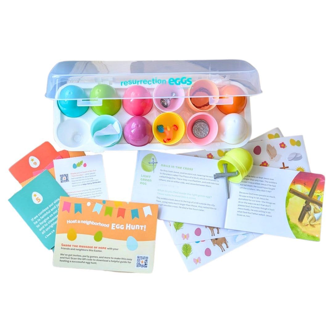 Durable plastic eggs store neatly for next year’s celebration.