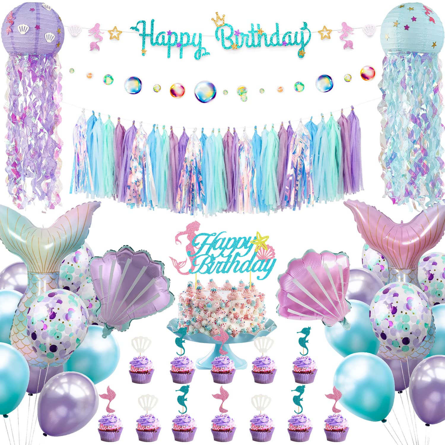 Family Pro Mermaid banner sets a festive seaside focal point for birthdays.