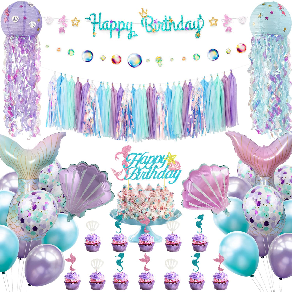 Family Pro Mermaid banner sets a festive seaside focal point for birthdays.