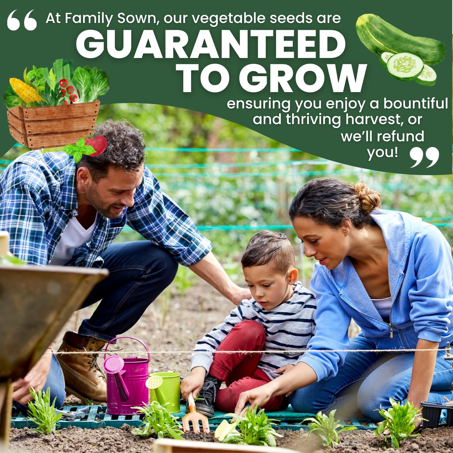 Family Sown freshness-sealed packaging keeps seeds fresh and easy to store.