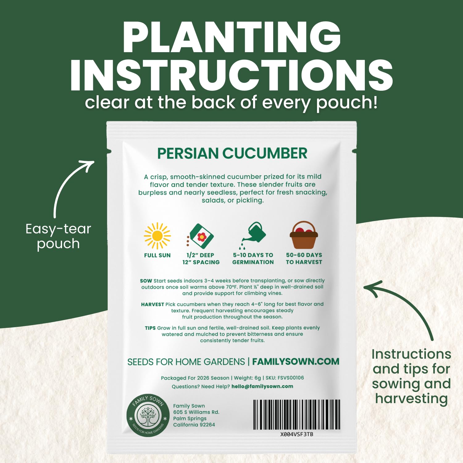 Family Sown Persian cucumber harvest shows crisp, snack-sized fruits.