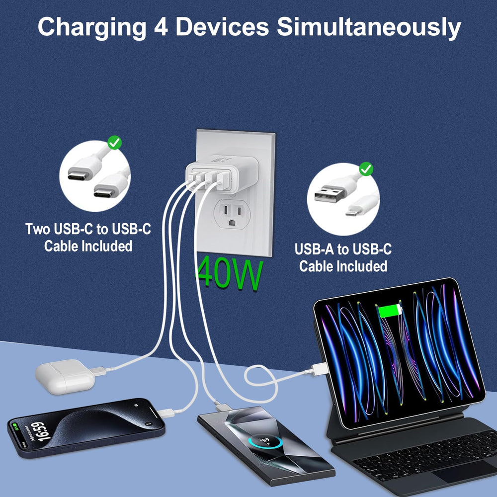 Famoby travel-friendly charger pack compact beside laptop.