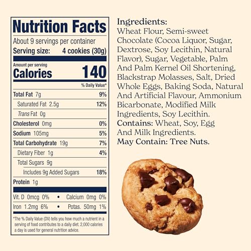 Close-up of Famous Amos chocolate chip cookies showing chips and texture.